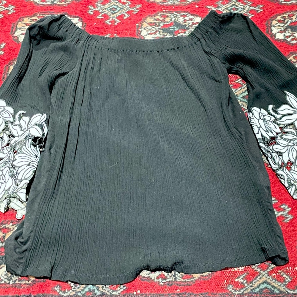 INC Women's Blouse Embroidered Sleeves XS